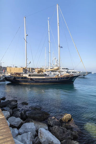 Original yacht in the port of Rhodes — Stock Photo, Image