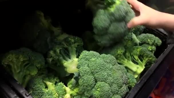 Mozgás a nő vásárlási brokkoli belül Walmart tárolni