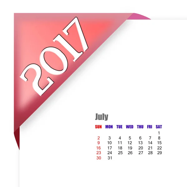 2017 juli kalender — Stockfoto