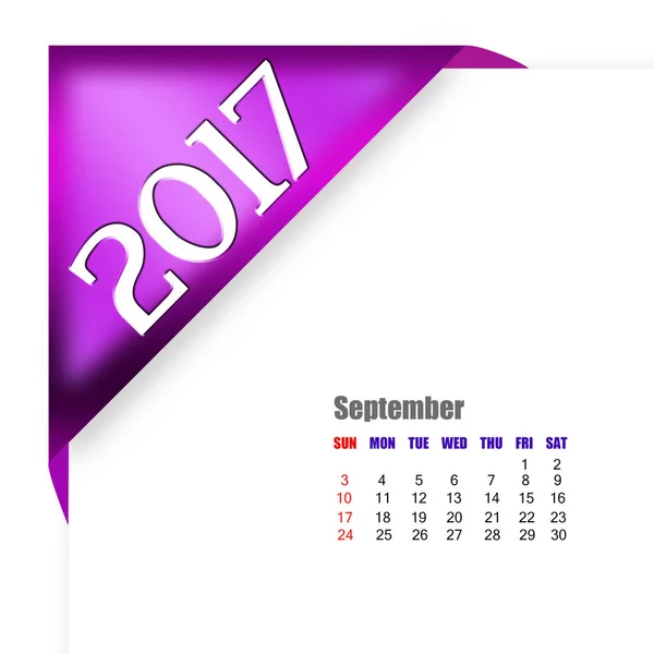 Kalender van 2017 September — Stockfoto