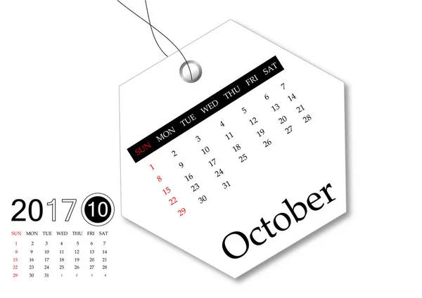 October 2017 - Calendar series for tag design — Stock Photo, Image