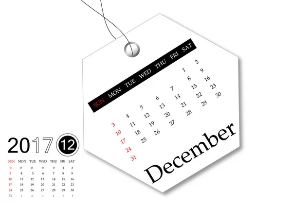 December 2017 - Calendar series for tag design — Stock Photo, Image
