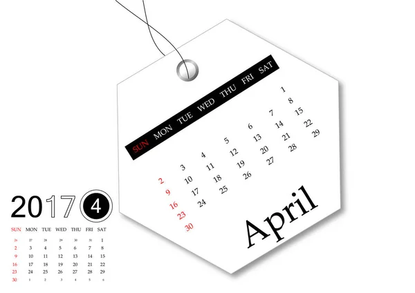 Április 2017 - naptár sorozat címke design — Stock Fotó