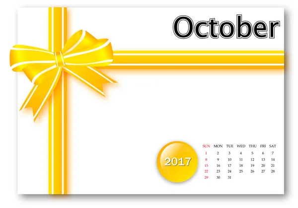 October 2017 - Calendar series with gift ribbon design — Stock Photo, Image