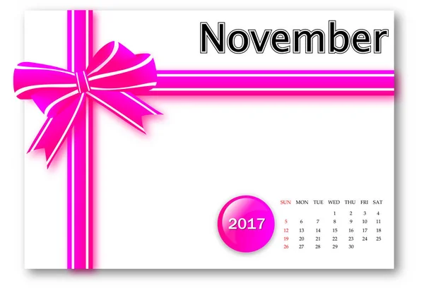 November 2017 - kalender serie met cadeau lint ontwerp — Stockfoto