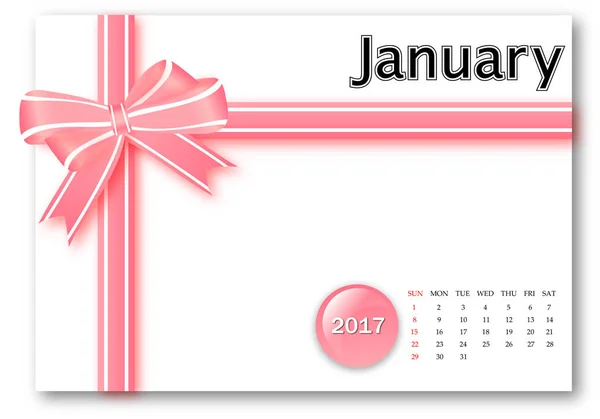 Janeiro de 2017 - Série de calendário com design de fita de presente — Fotografia de Stock