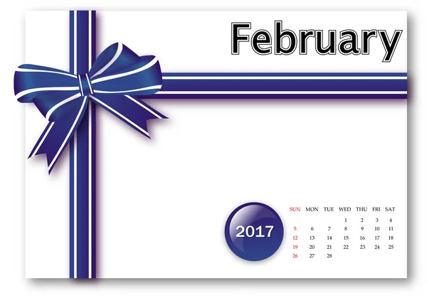 Februari 2017 - kalender serie met cadeau lint ontwerp — Stockfoto