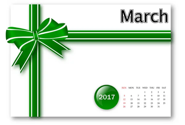 Март 2017 - Календарь с дизайном ленты — стоковое фото