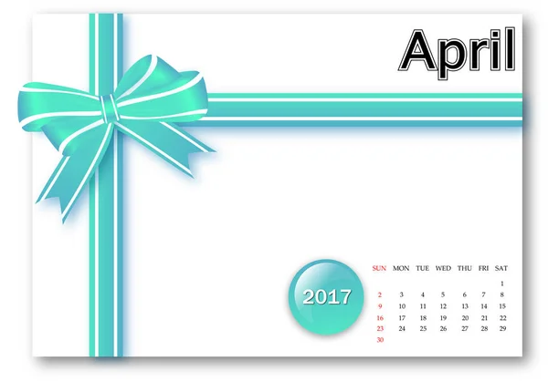 April 2017 - Calendar series with gift ribbon design — Stock Photo, Image