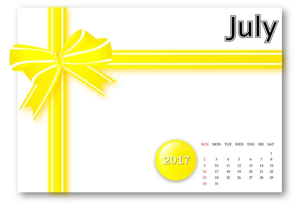 Ιουλίου 2017 - ημερολόγιο σειρά με δώρο κορδέλα σχεδιασμό — Φωτογραφία Αρχείου
