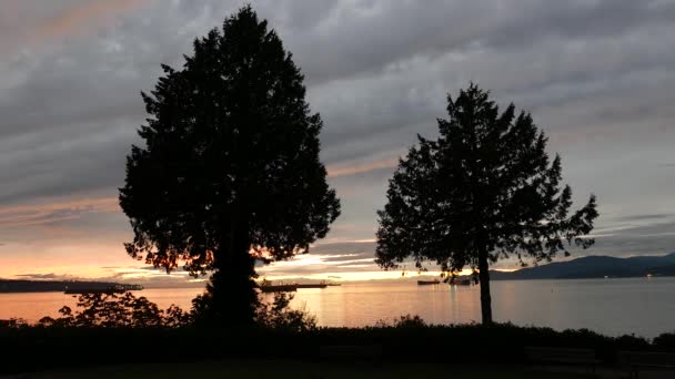 Ruch z pięknym widokiem na zachód słońca w Stanley Park w Vancouver Bc Kanada. — Wideo stockowe