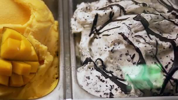 Pan Shot Gelato Display Vendita All Interno Centro Commerciale — Video Stock