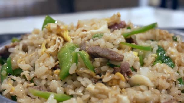 Movimento Arroz Frito Mesa Dentro Restaurante — Vídeo de Stock