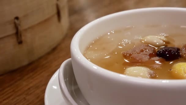 Pan Tiro Alimentos Mesa Dentro Restaurante Chino — Vídeo de stock