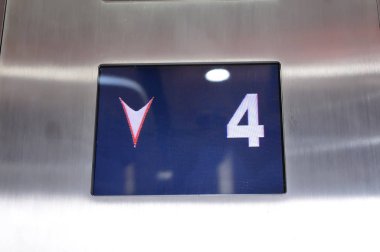 Digital display showing four floor number inside elevator clipart