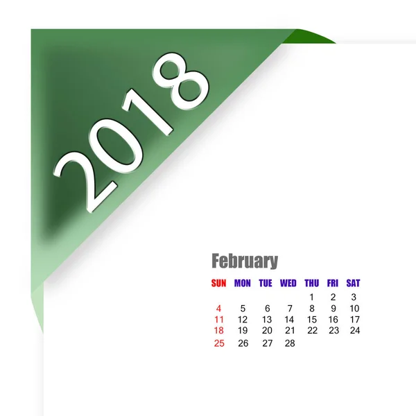 Kalendarz na luty 2018 — Zdjęcie stockowe