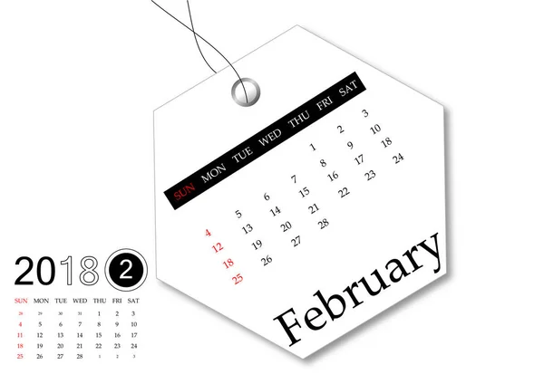 Февраль 2018 - Календарь для дизайна тегов — стоковое фото