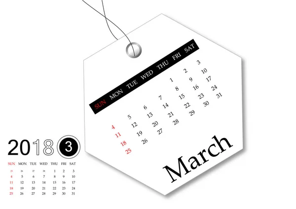 Marzo 2018 - Serie de calendario para el diseño de etiquetas —  Fotos de Stock