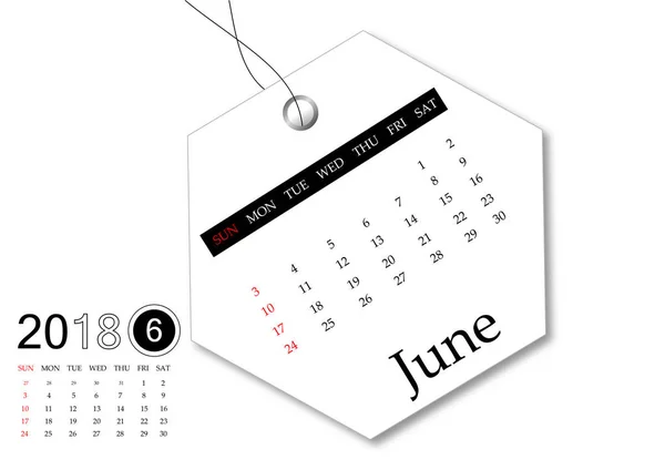 Juni 2018 - Kalenderserie für Tag Design — Stockfoto