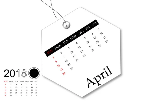 April 2018 - Calendar series for tag design — Stock Photo, Image
