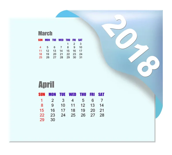 2018 calendário de abril — Fotografia de Stock