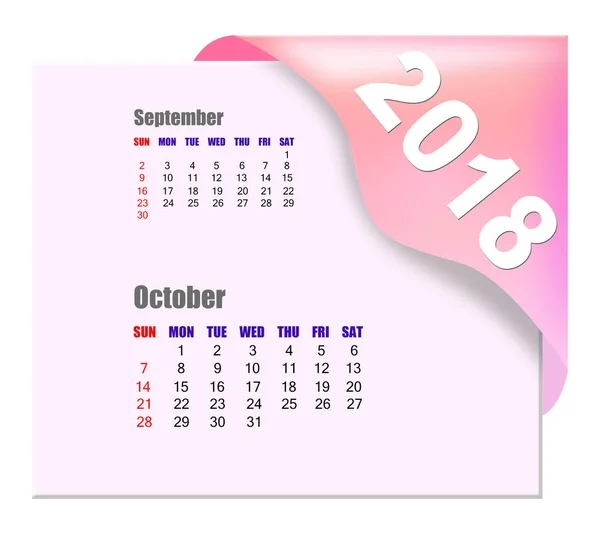 2018 oktober kalender — Stockfoto