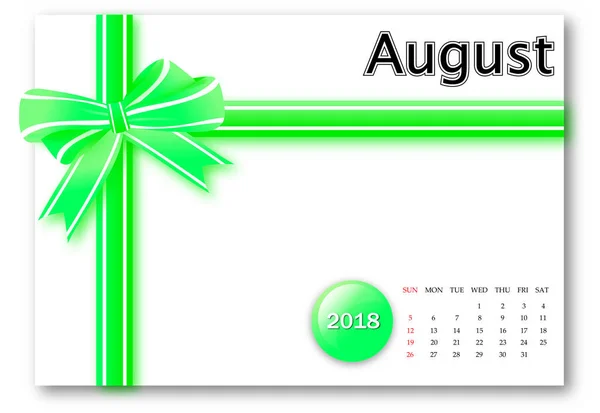 August 2018 - Calendar series with gift ribbon design — Stock Photo, Image