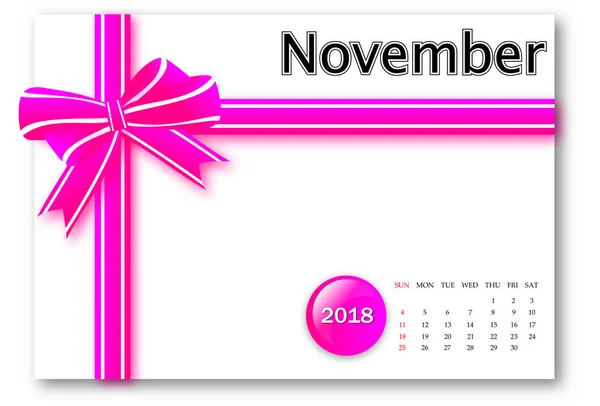 November 2018 - ribbon kalender serien med gåva design — Stockfoto