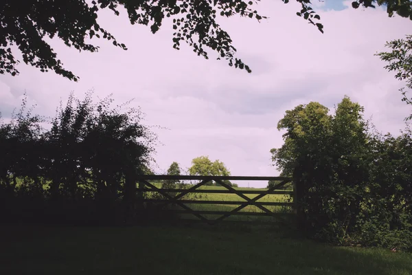 Gate at the entrance to a field Vintage Retro Filter. — Stock Photo, Image