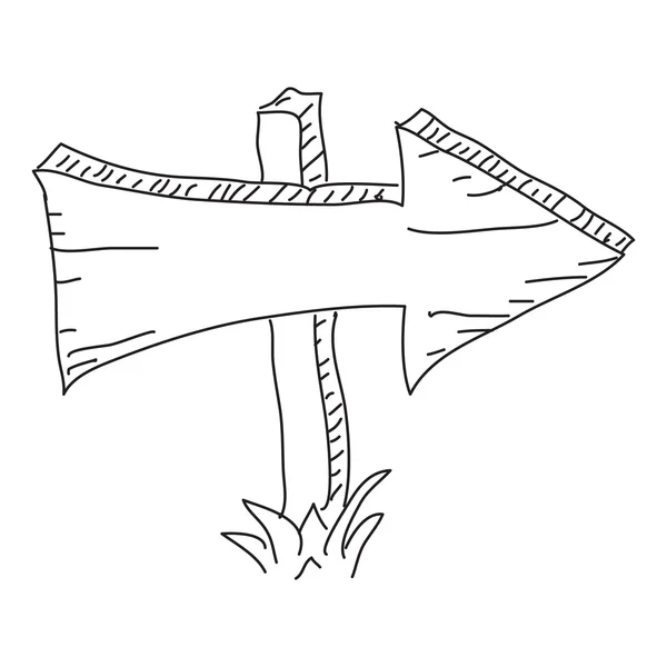 白い背景の上の木製の矢印の落書きスケッチ — ストックベクタ