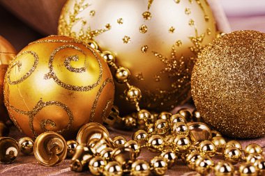 Hdr Filt şenlikli altın Christmas dekorasyon kumaş üzerine arka plan