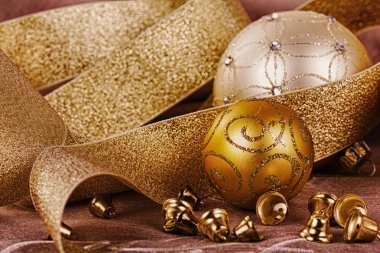 Hdr Filt şenlikli altın Christmas dekorasyon kumaş üzerine arka plan