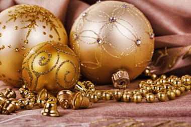 Hdr Filt şenlikli altın Christmas dekorasyon kumaş üzerine arka plan