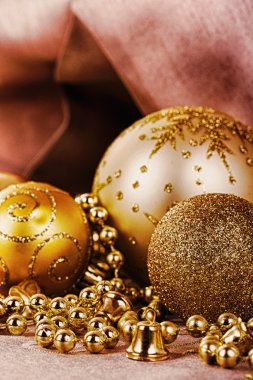 Hdr Filt şenlikli altın Christmas dekorasyon kumaş üzerine arka plan