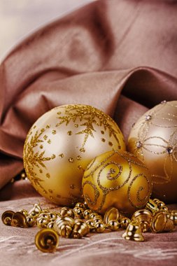 Hdr Filt şenlikli altın Christmas dekorasyon kumaş üzerine arka plan