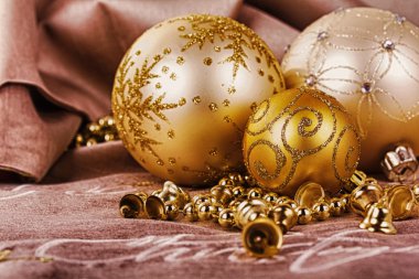 Hdr Filt şenlikli altın Christmas dekorasyon kumaş üzerine arka plan