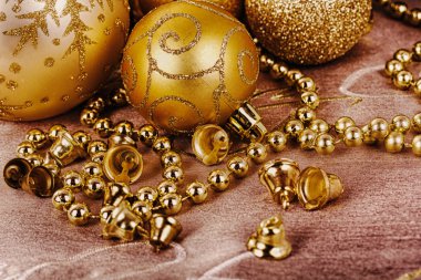 Hdr Filt şenlikli altın Christmas dekorasyon kumaş üzerine arka plan