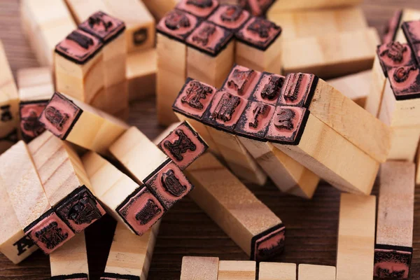 Close up of type set rubber stamps — Stock Photo, Image