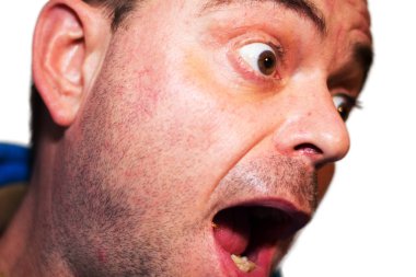 Komik surat beyaz zemin üzerine çekerek konuşan selfie dostum