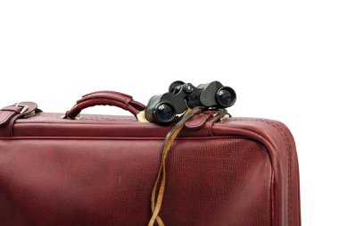 Eski kahverengi deri bavul seyahat için hazır