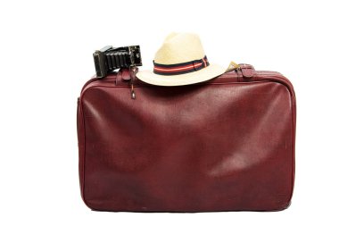 Eski kahverengi deri bavul seyahat için hazır