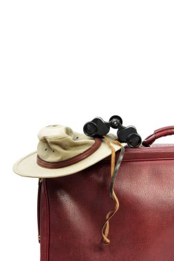 Eski kahverengi deri bavul seyahat için hazır