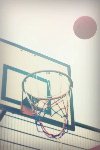 Basketball hoop in a school play area — Stock Photo, Image