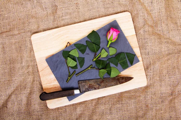 Rose cut up on piece of slate