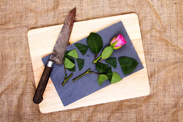 Rose cut up on piece of slate