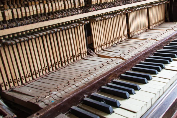 Keys from an old broken damaged piano — Stock Photo, Image