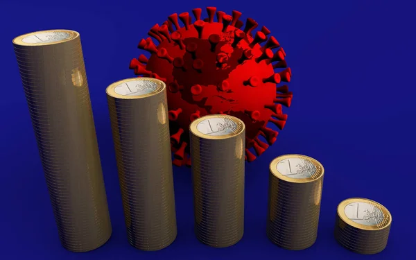コロナウイルス病Covid 19経済減少への影響3D — ストック写真