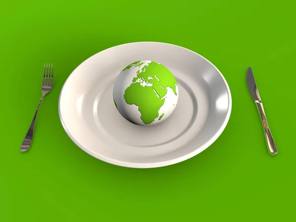 Globus Talerzu Ilustrującym Globalną Politykę Przemysłu Zdrowia Żywności Renderowane Pojęcie — Zdjęcie stockowe