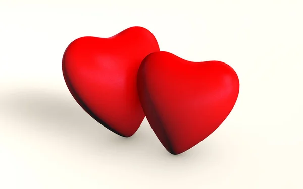 Two Red Hearts Love Connection Relationship Rendered Concept Isolated White — Stock Photo, Image