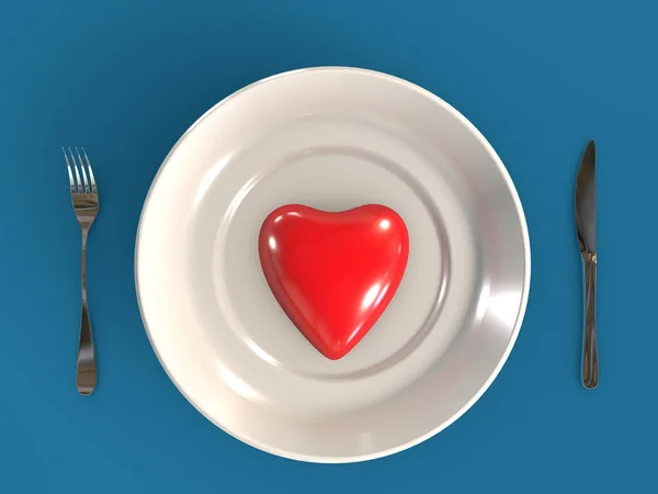 健康的な食事やバレンタインディナーロマンチックな愛の接続は 3Dレンダリングの概念を食べる — ストック写真